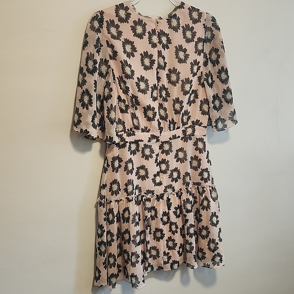 Ted Baker Pink Black V-Neck Floral Boho Mini Dress Spring Ruffle Hem Designer 3 - Picture 8 of 11